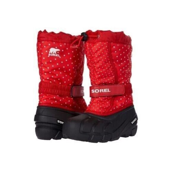SOREL Kids Flurry™ Print Boots Big Kids size 5 Red with polka dots - Picture 2 of 9